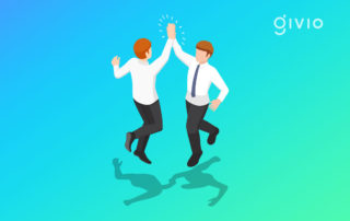 Illustration of co-workers jumping up for a high-five