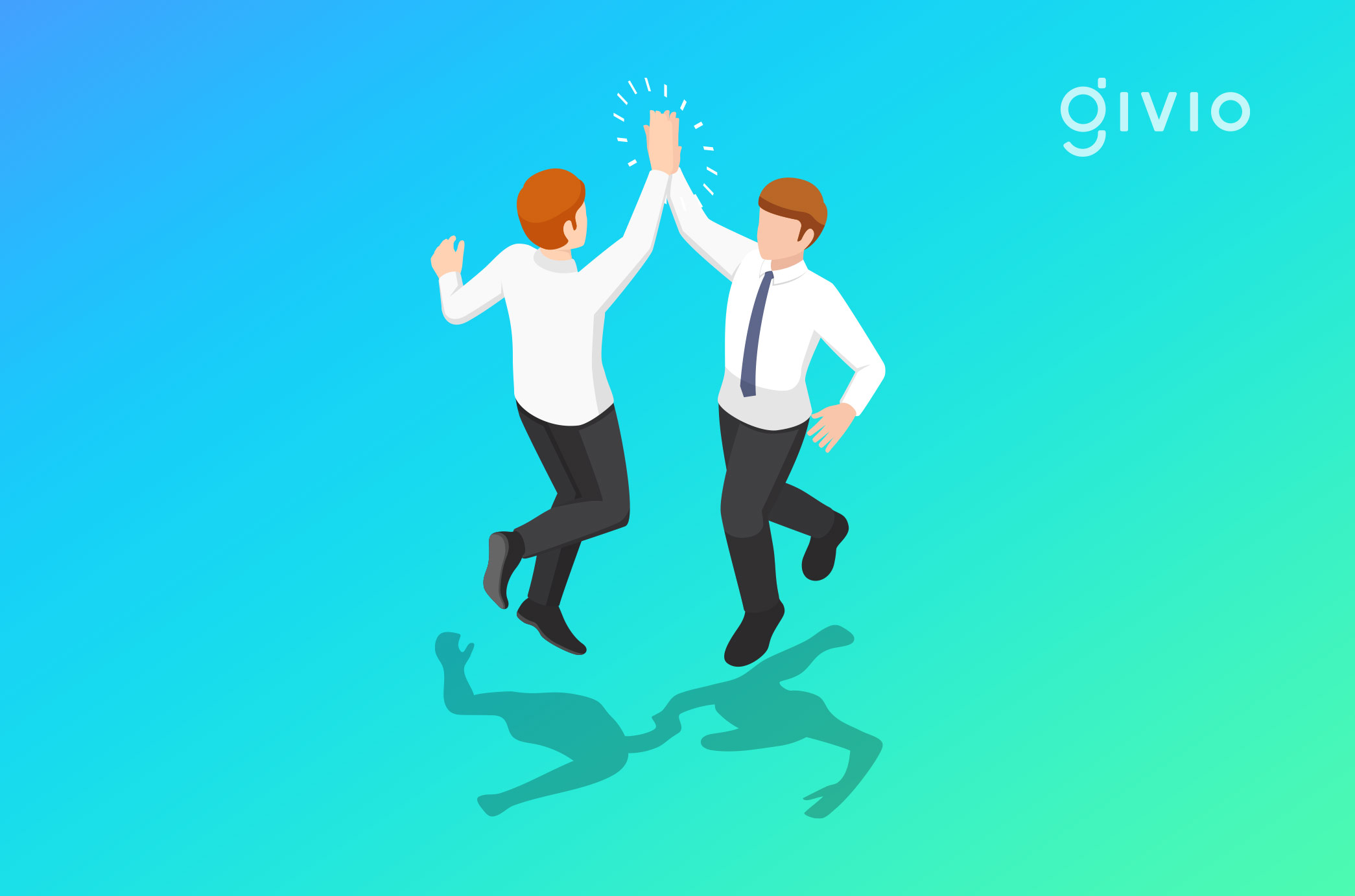 Illustration of co-workers jumping up for a high-five