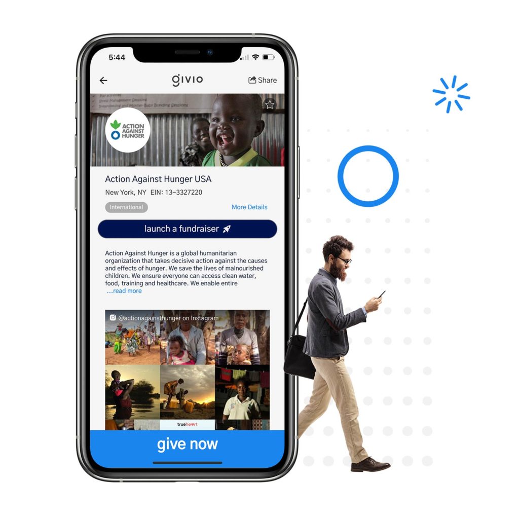 Tap, give and go, anywhere, anytime, with the Givio mobile app for charitable giving